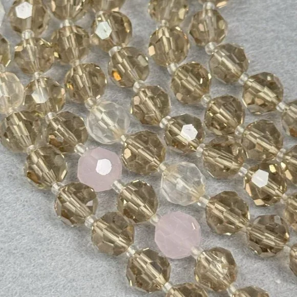 Banana Republic Necklace Smoky Clear Pink Faceted Sparkling Beads Layer Long 36" - Picture 4 of 8